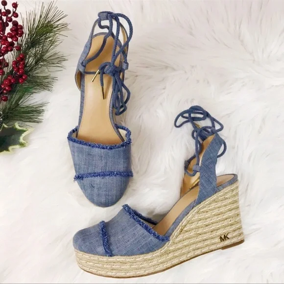 Michael Kors Shoes Michael Kors Tibby Laceup Denim Wedgebrand